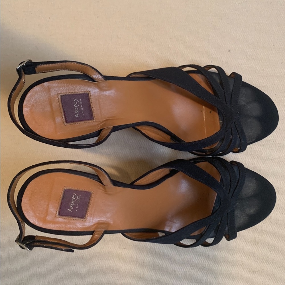 Asprey suede sandals, black, size 8. Impeccable condition! Gently used.